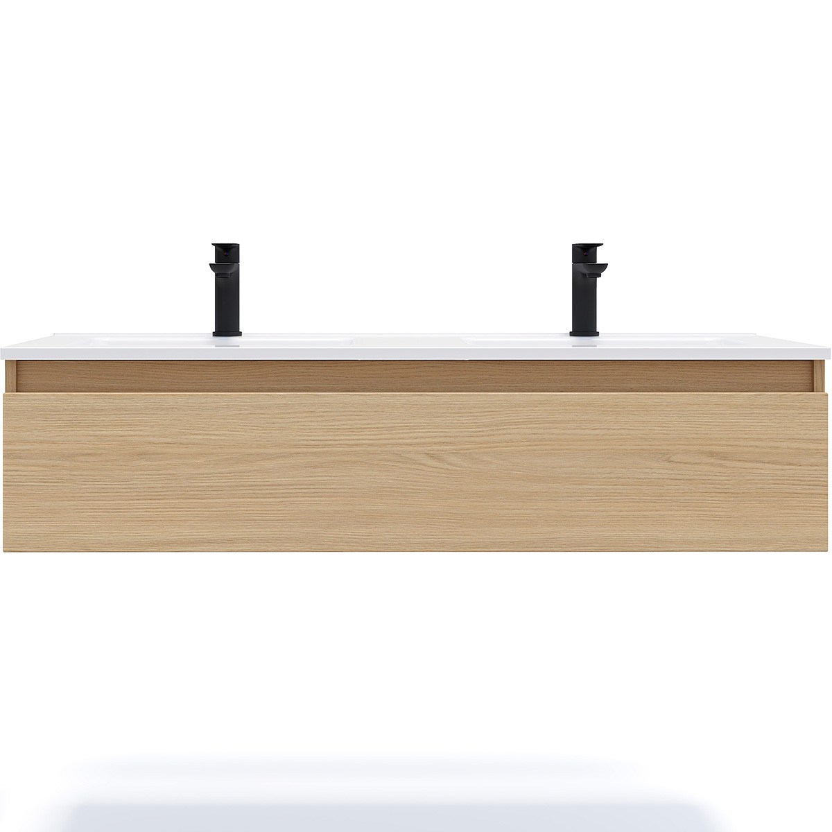 Meuble salle de bain double vasque 1 tiroir - HUDSON chêne clair, HOMIFAB