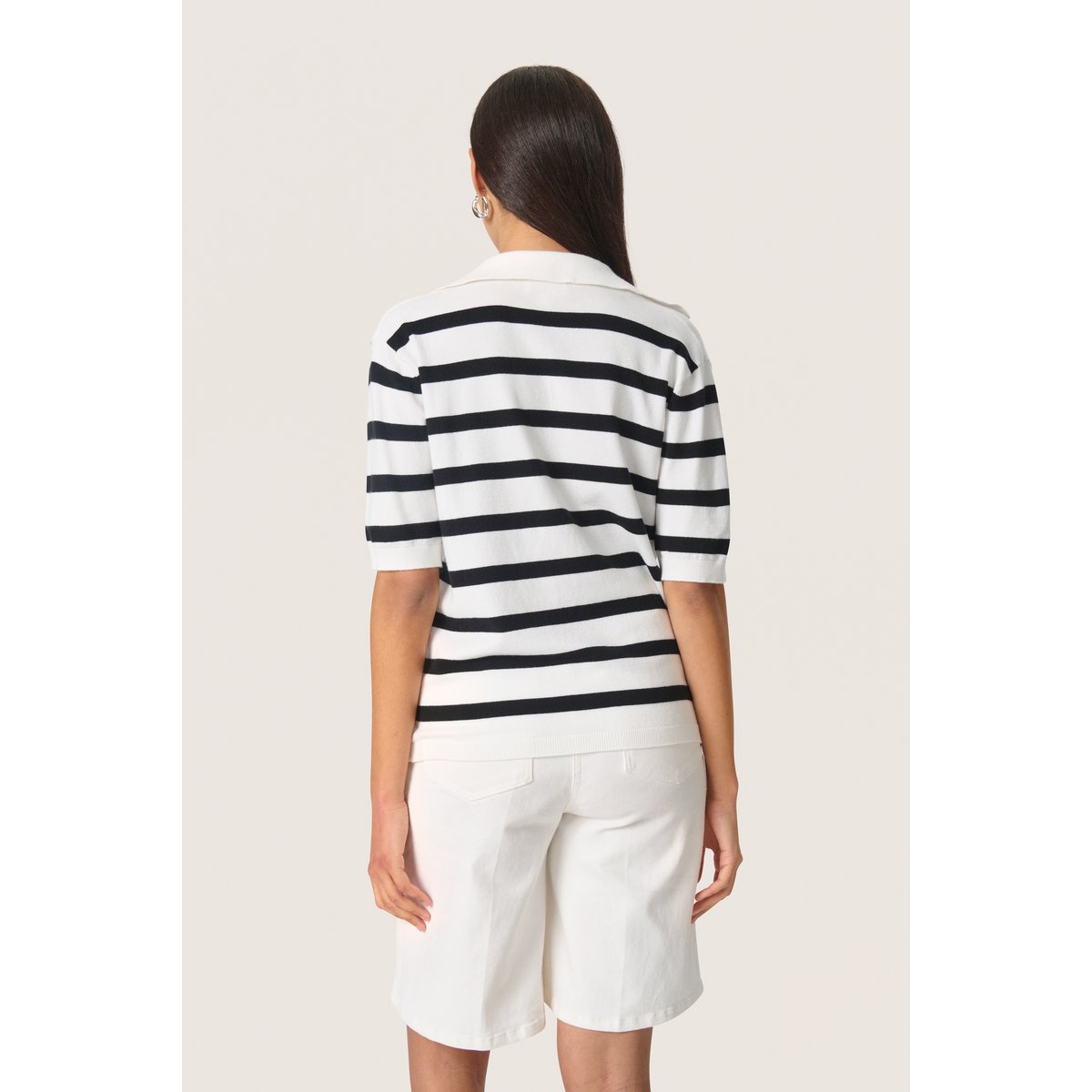 Knitted pullover blanc broken white noir rayé, SOAKED IN LUXURY