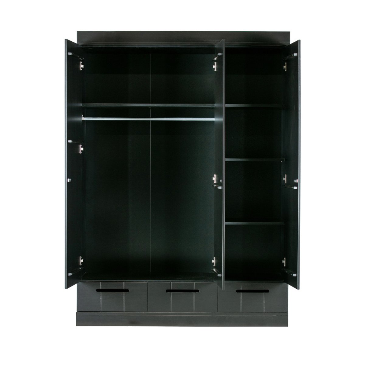 Armoire 3 portes avec tiroir en pin CONNECT noir, WOOOD