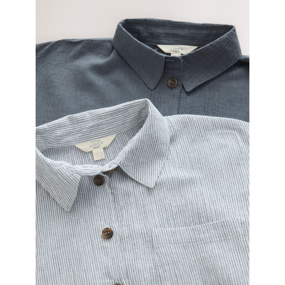 Chemise manches courtes en lin, lot de 2 rayures ardoise/blanches, NEXT