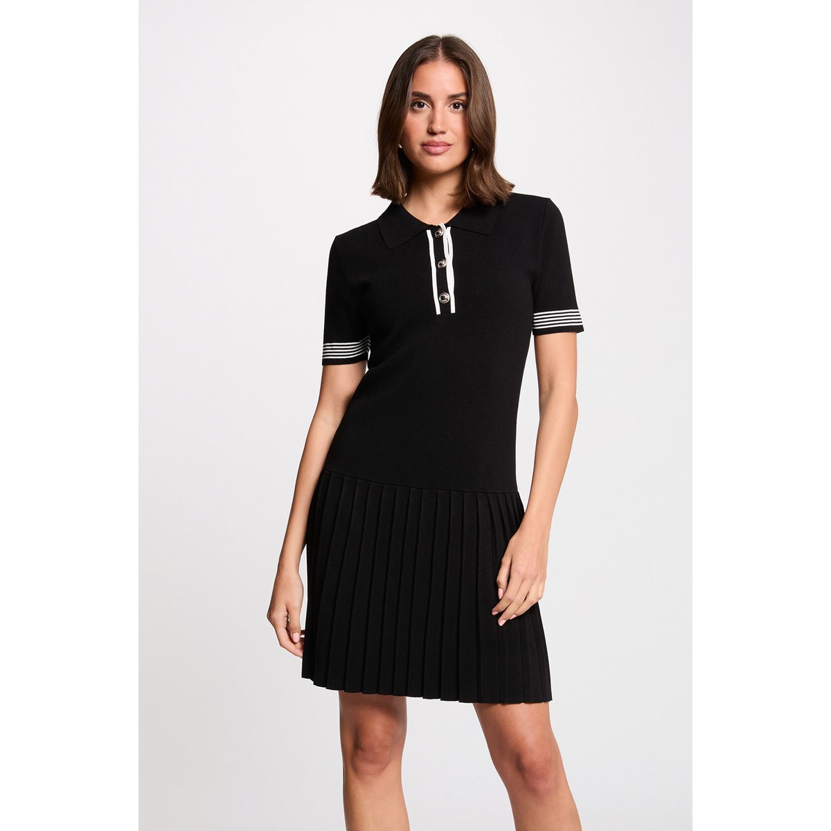 Robe courte col polo noir, MORGAN