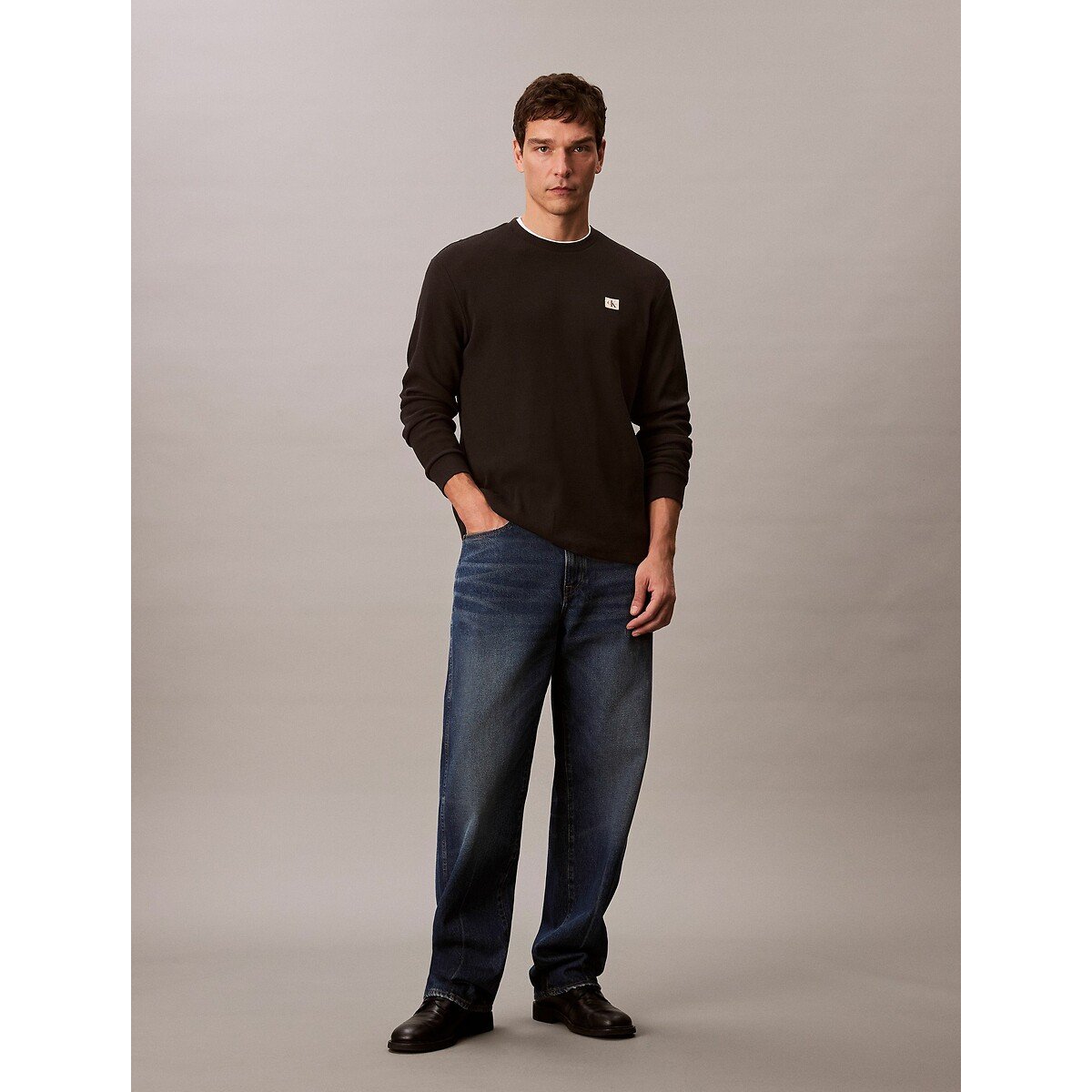 T-shirt manches longues texture gaufrée noir, CALVIN KLEIN JEANS