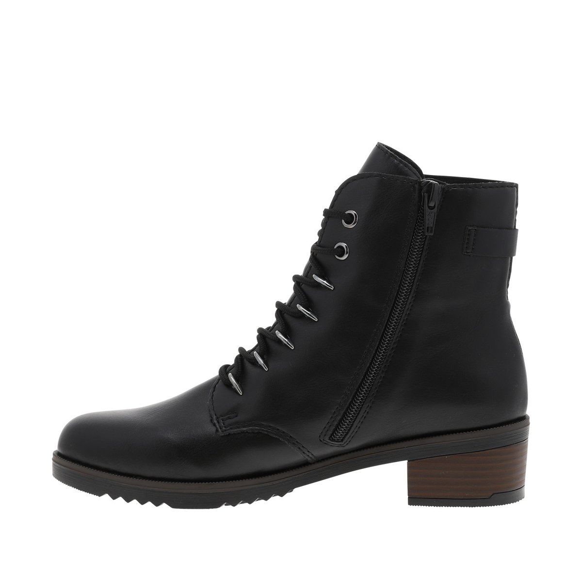 Bottines noires à talon décroché moyen avec des lacets et un zip latéral noires, RIEKER