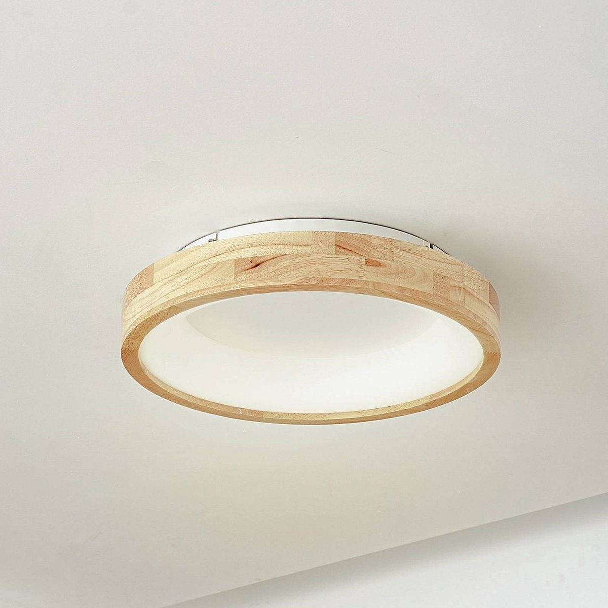 Plafonnier en bois moderneLED, Samvel bois clair, blanc, LUCANDE