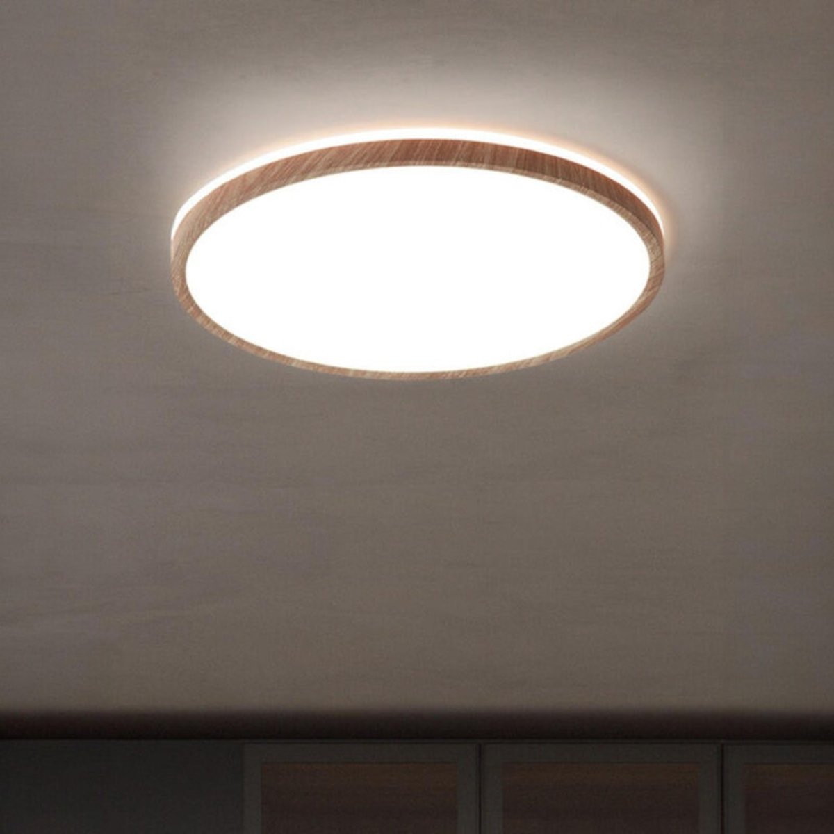 Plafonnier led 40W imitation bois clair Osona marron, MILLUMINE