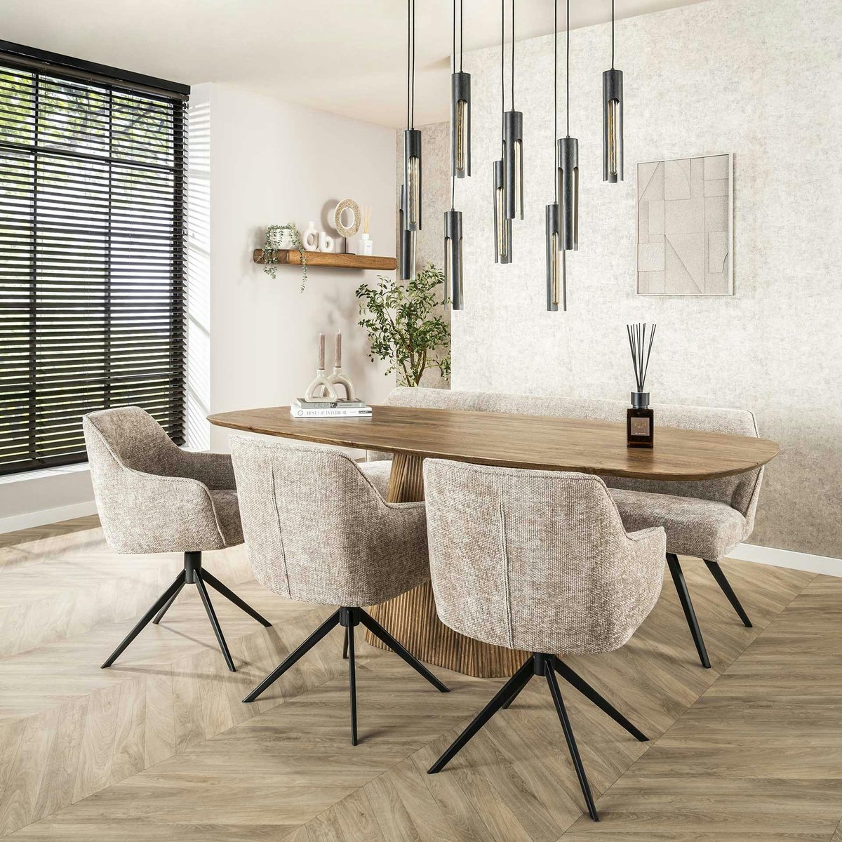 Table à manger rectangulaire avec pied central rainuré en bois de manguier 215 cm CREEK bois naturel, PIER IMPORT