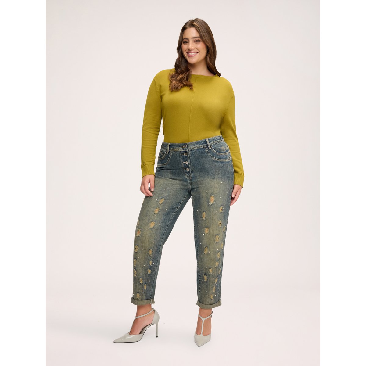 Jean Barrel effet stone washed bleu, FIORELLA RUBINO