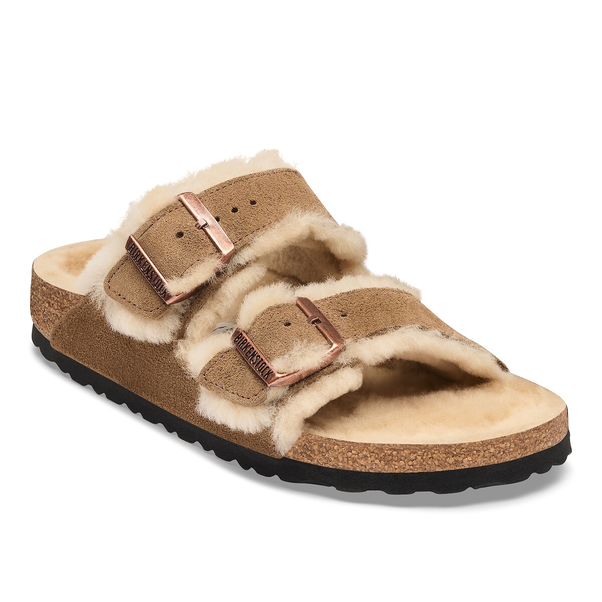 Sabot doppio cinturino, foderati in pelle scamosciata Arizona Fell marrone scuro, BIRKENSTOCK