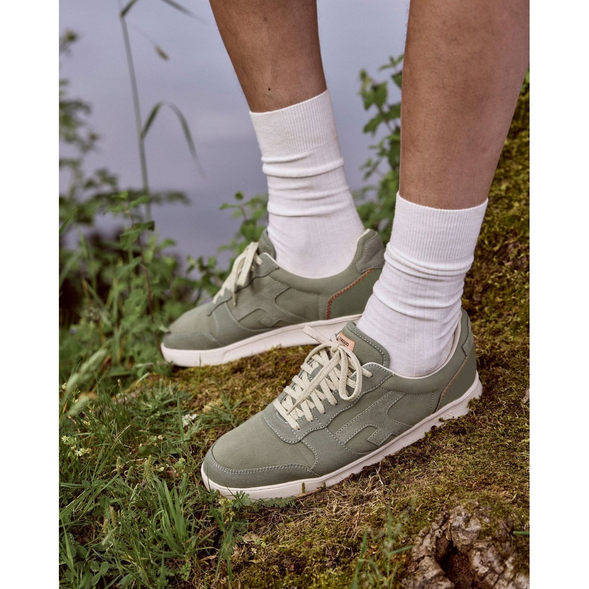 Baskets basses tissu HAZEL kaki foncé, FAGUO
