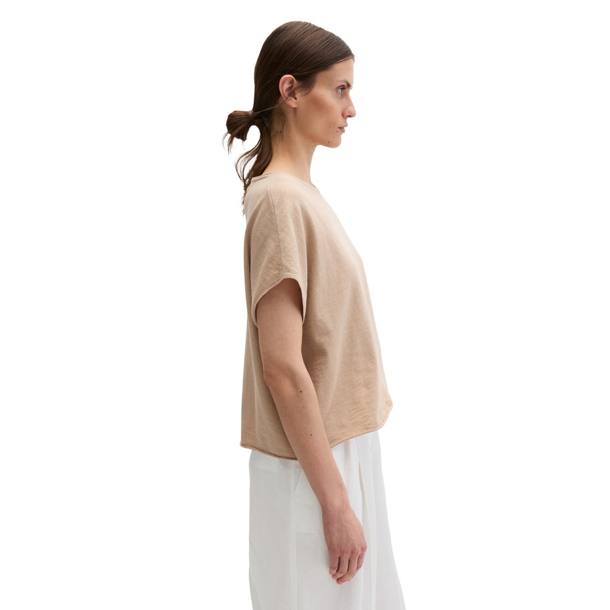 Pull en maille fine, coupe ample avec une épaule recoupée beige, MARC O'POLO