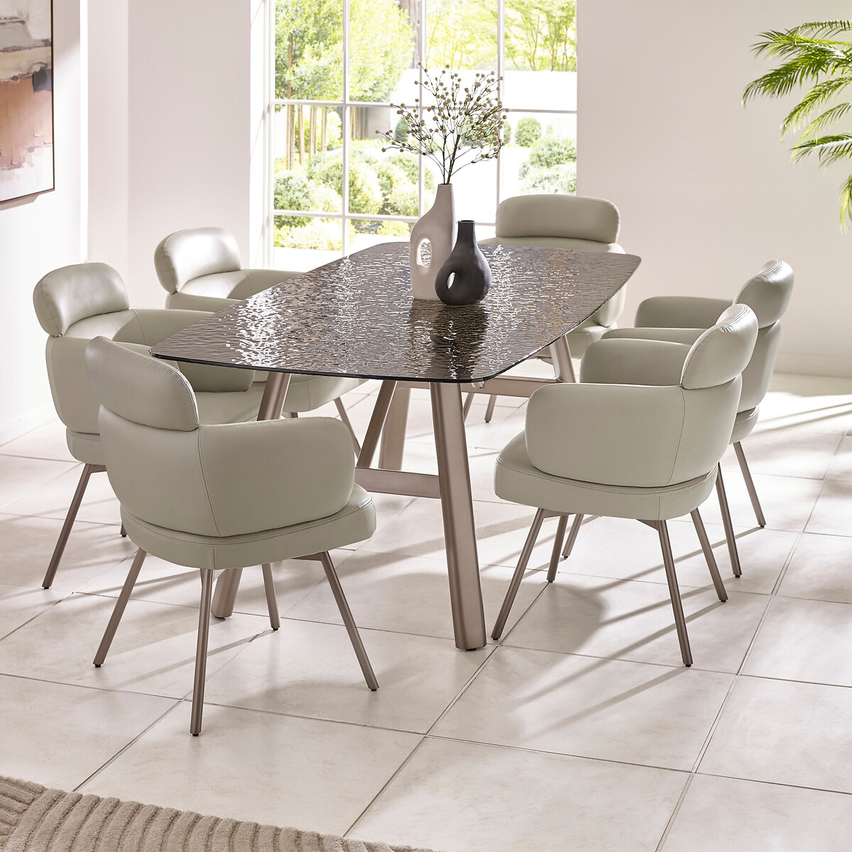 Ciro Rectangular Bubble Glass Dining Table taupe, SO'HOME