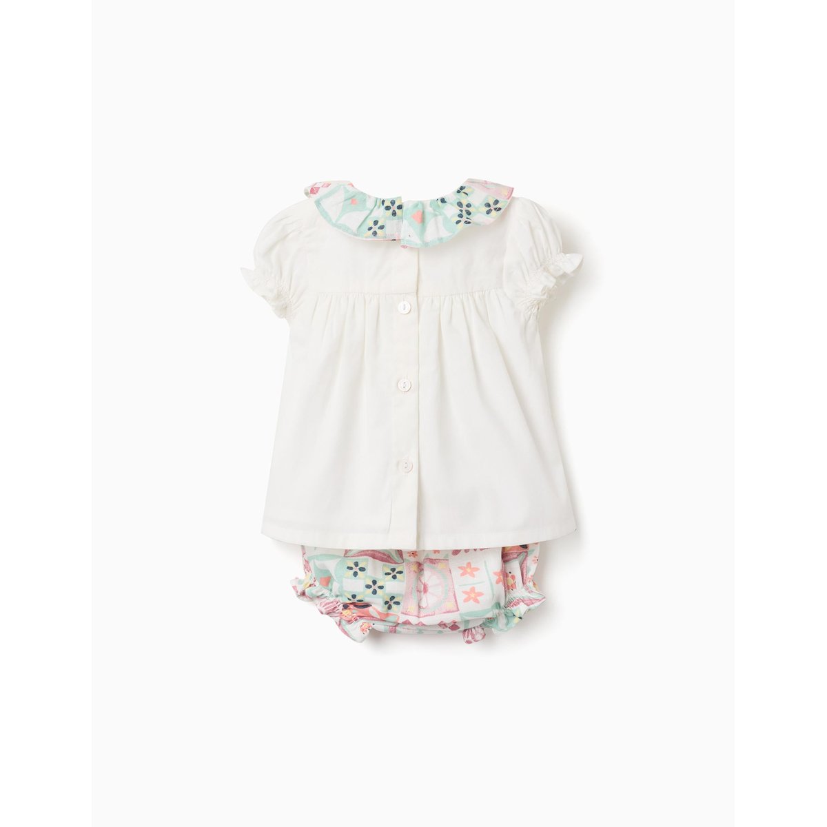 Blouse en coton + bloomer avec motif mosaïque blanc, ZIPPY