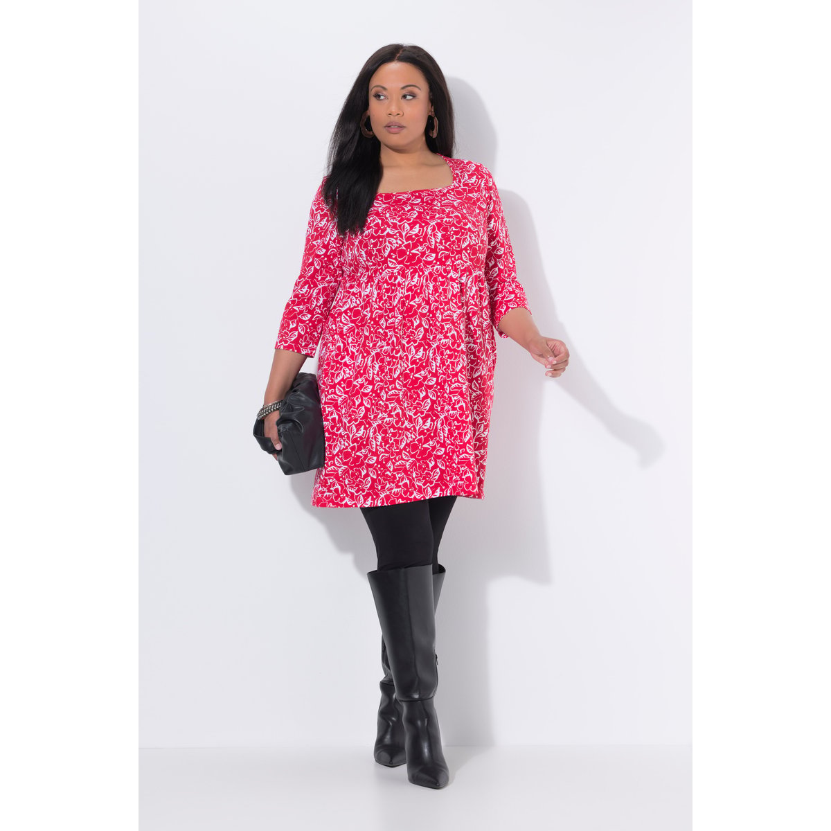 T-shirt long, décolleté carré et manches 3/4 rouge, ULLA POPKEN