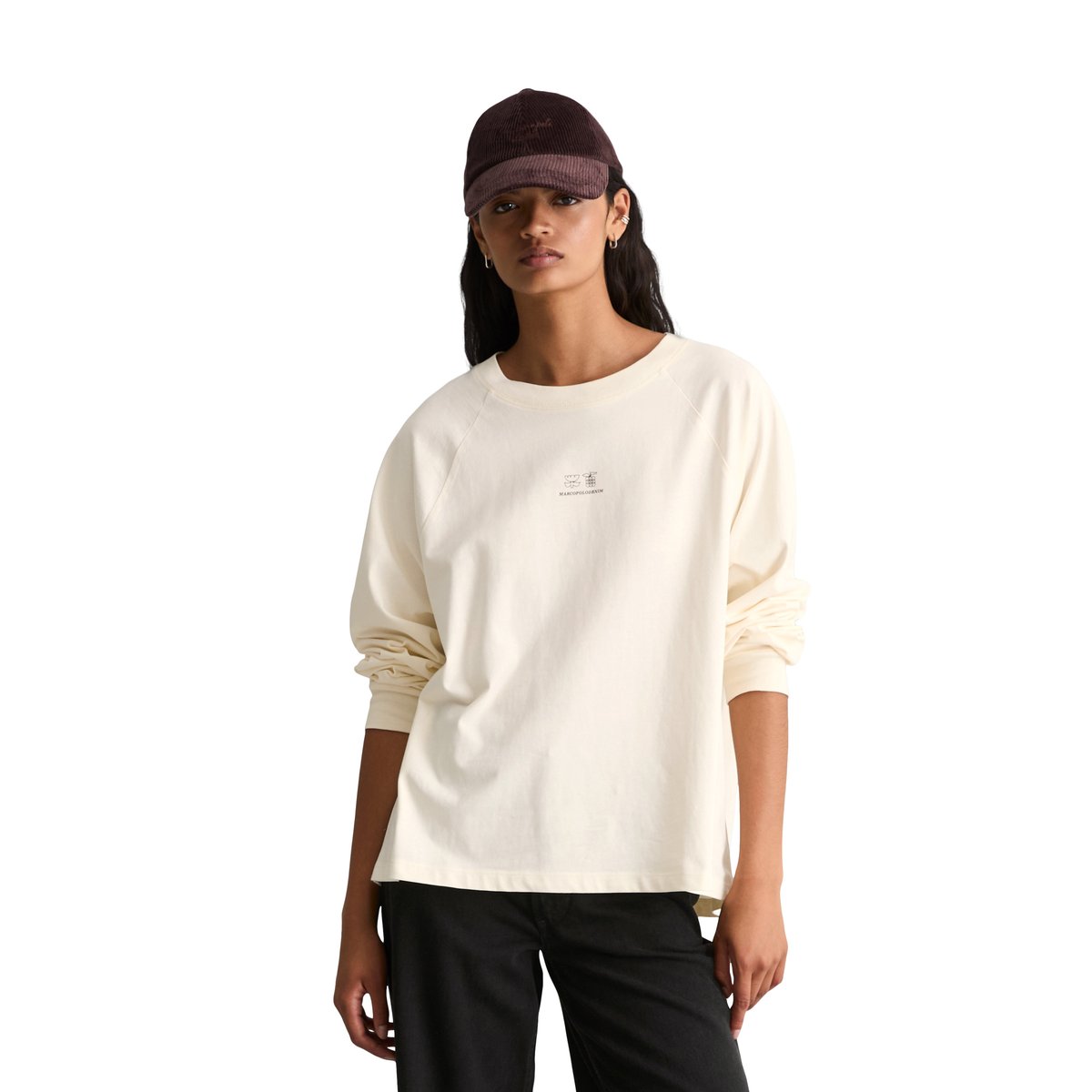T-shirt à manches longues style universitaire, coupe décontractée avec des imprimés à rayures sur les manches blanc, MARC O’POLO DENIM