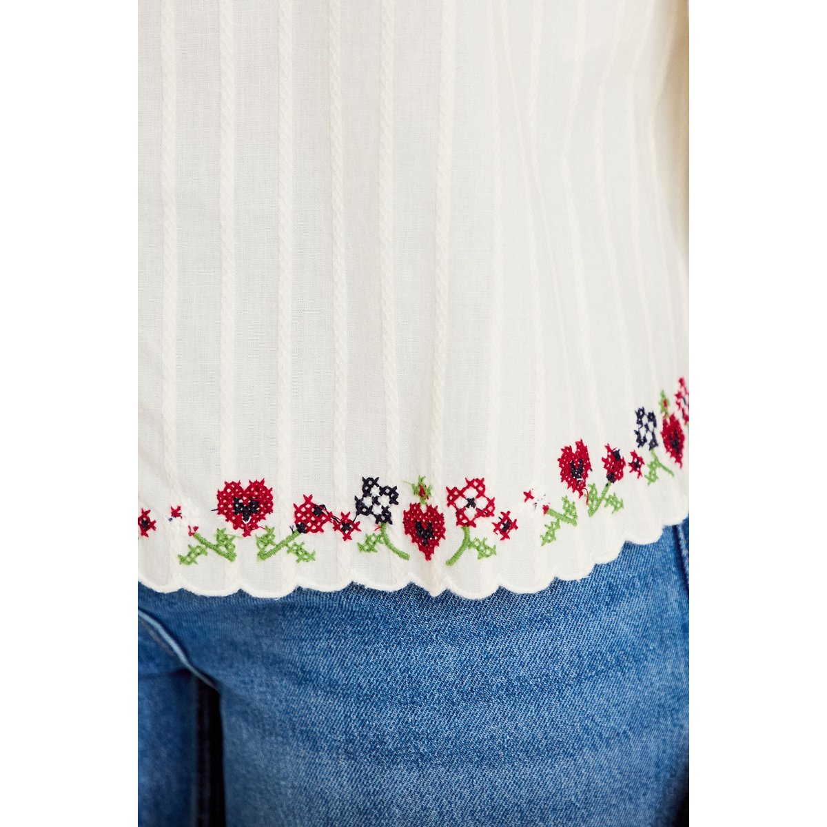 Blouse broderie col v manches 3/4 ecru, CACHE CACHE