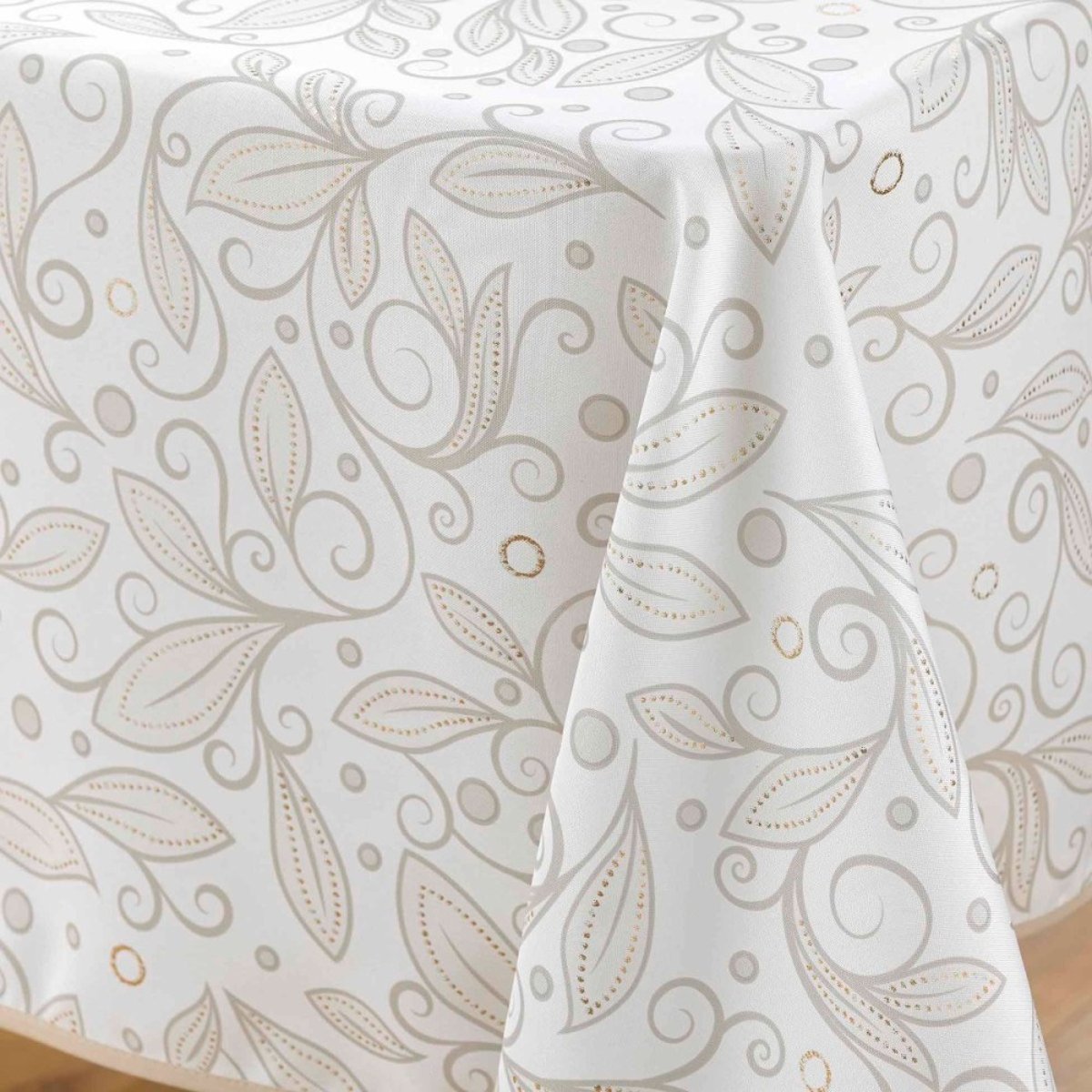 Nappe rectangulaire 145x240 antitache imprimé métallisé vert, DECORATIE