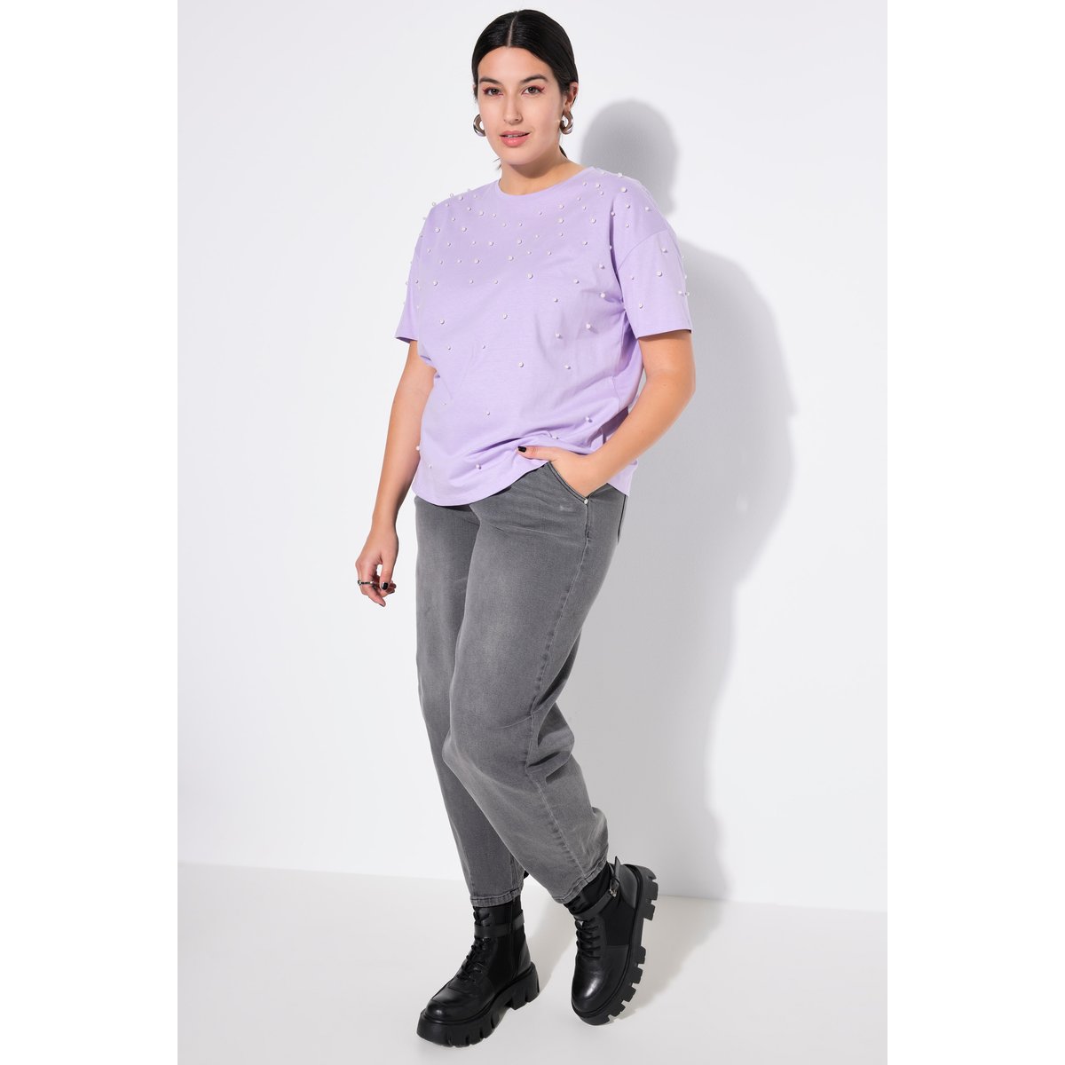 T-shirt oversize, perles fantaisie lilas, STUDIO UNTOLD