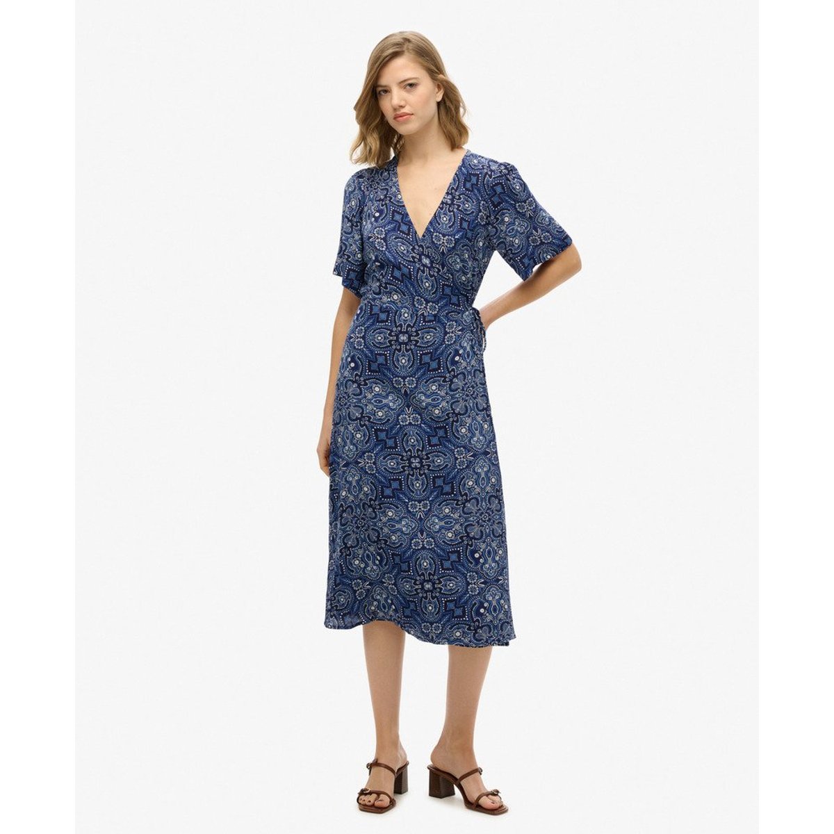 Robe Midi Portefeuille Imprimée cachemire bleu marine bandana, SUPERDRY