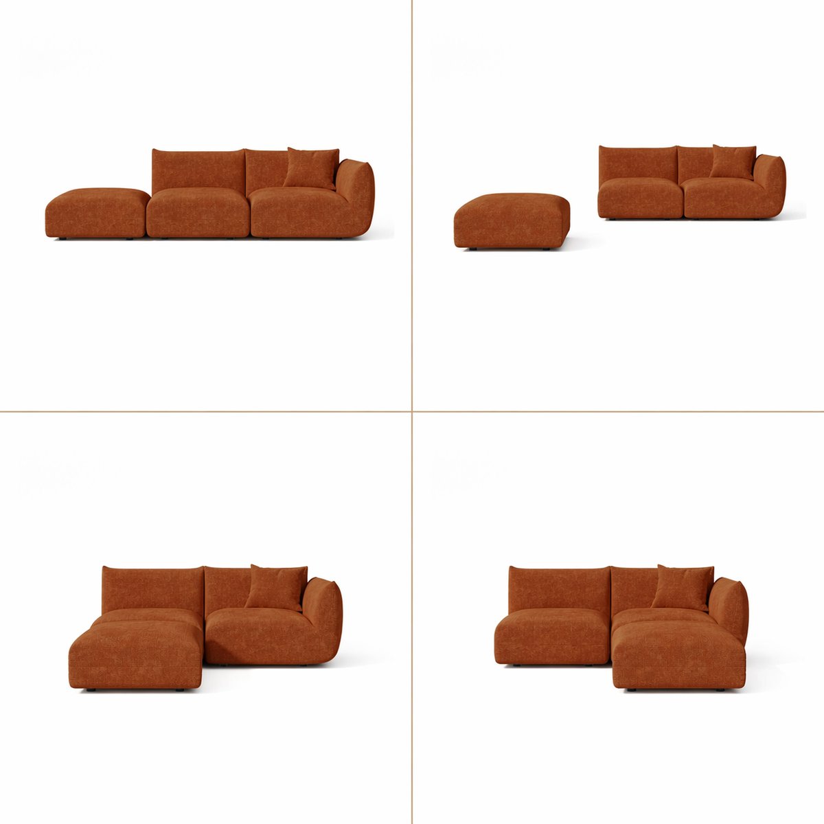 Canapé modulable 5 places en velours chenillé NOOMA terracotta, SIA HOME