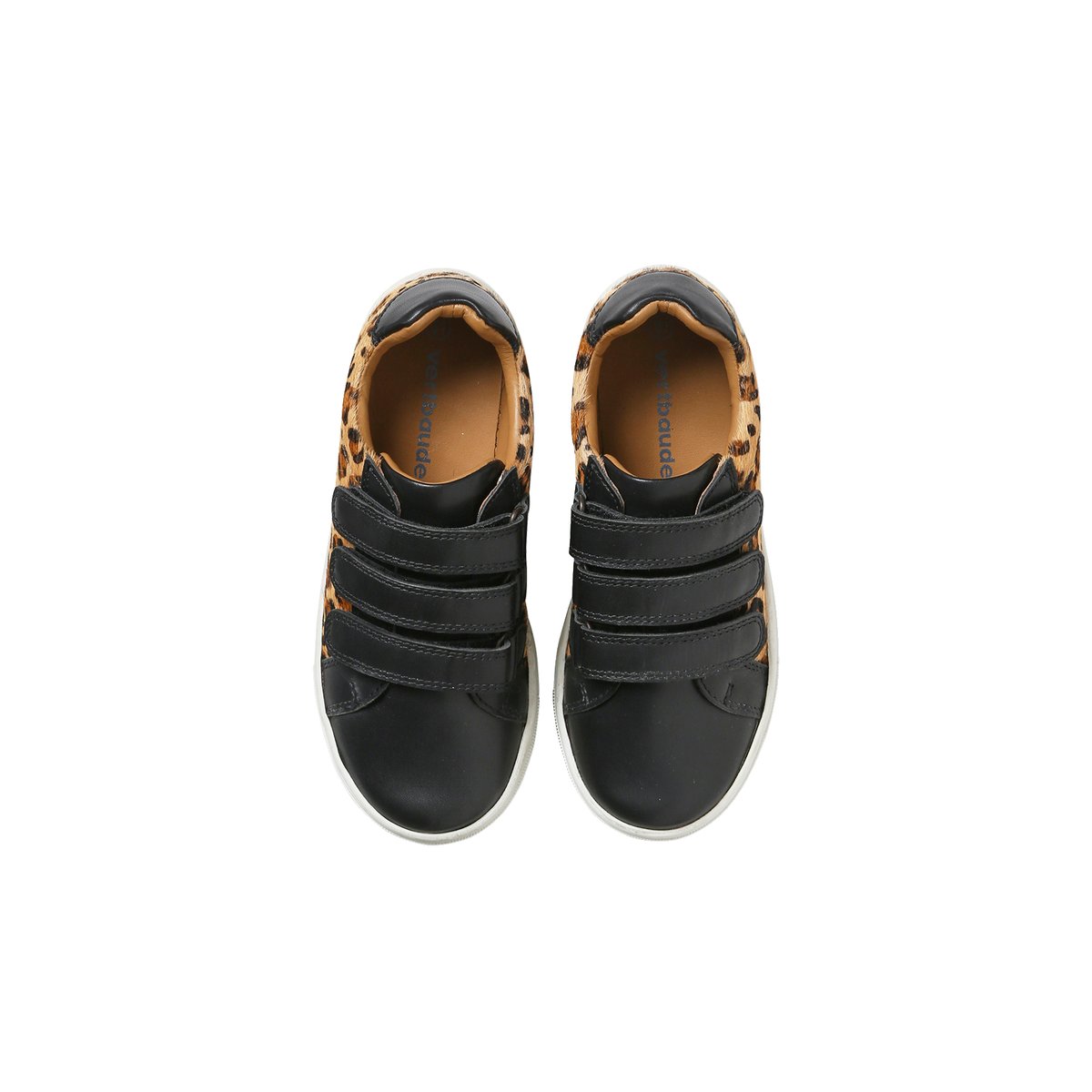 Baskets scratchées cuir imprimé léopard junior noir imprimé, VERTBAUDET