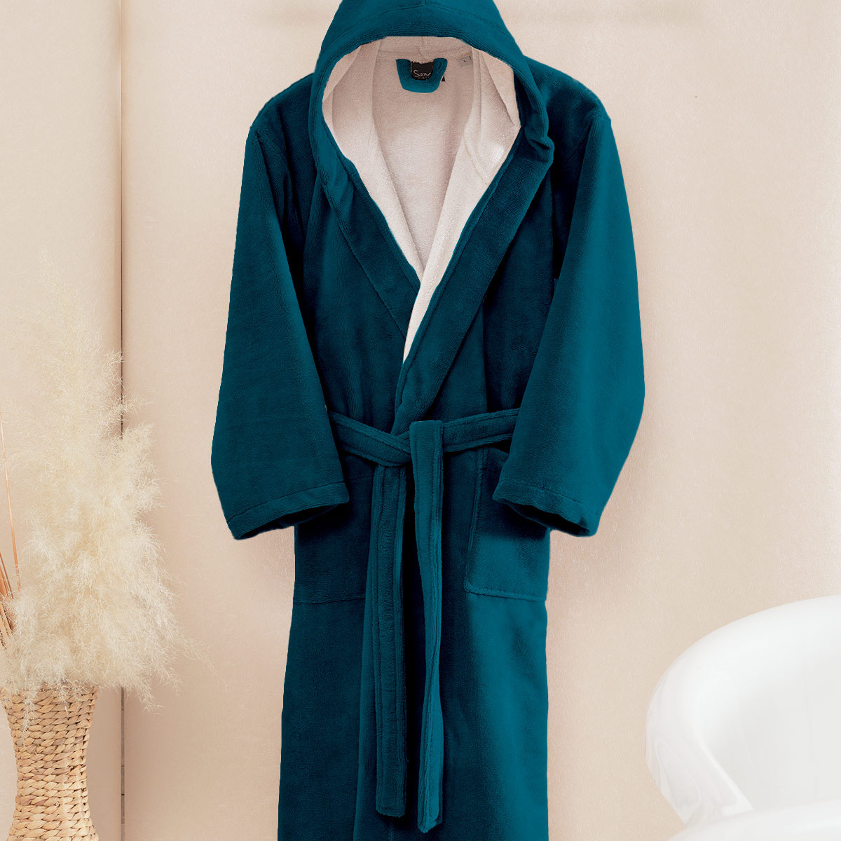 Peignoir mixte à capuche bicolore COZYSOFT denim, SENSEI MAISON
