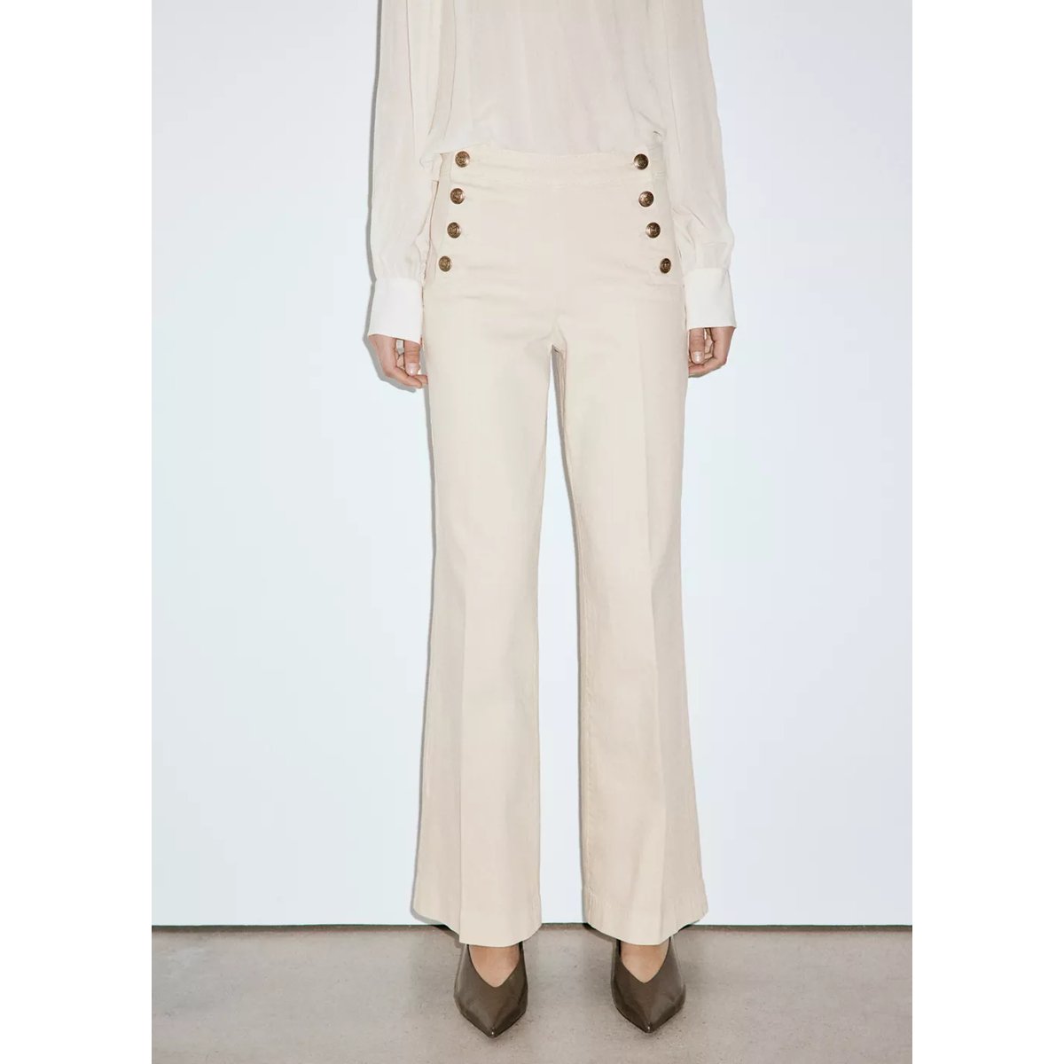 Jean wide leg boutons latérales sable, MANGO