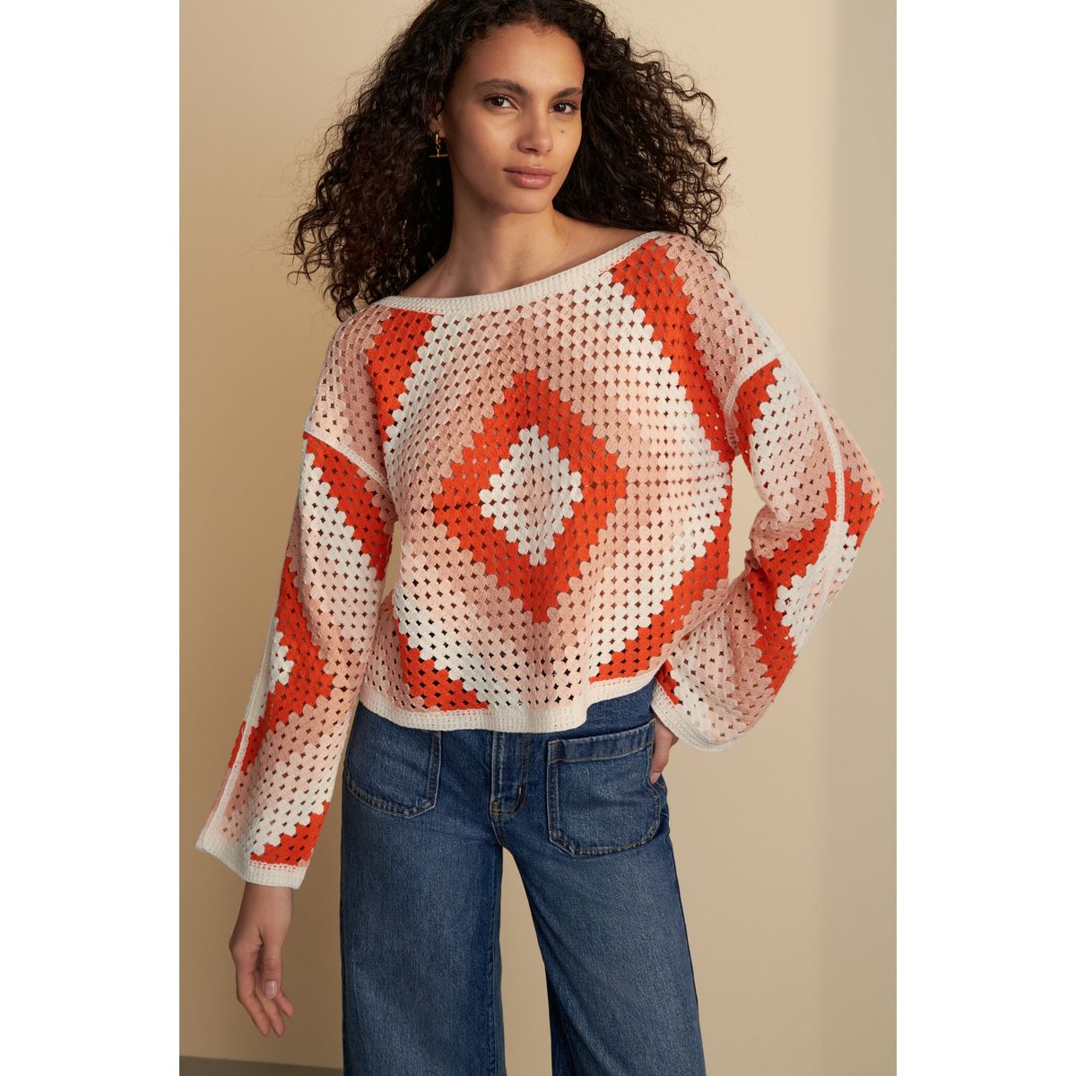 Pull crochet orange neutre, NEXT