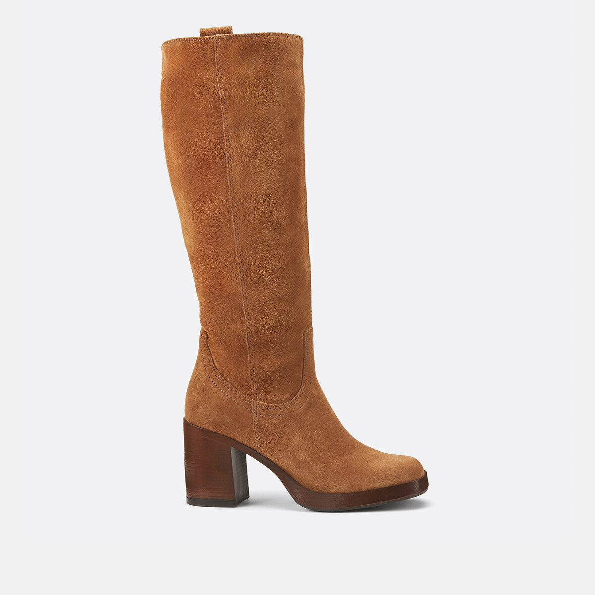 Suede Heeled Calf Boots with Square Toe brown, MJUS
