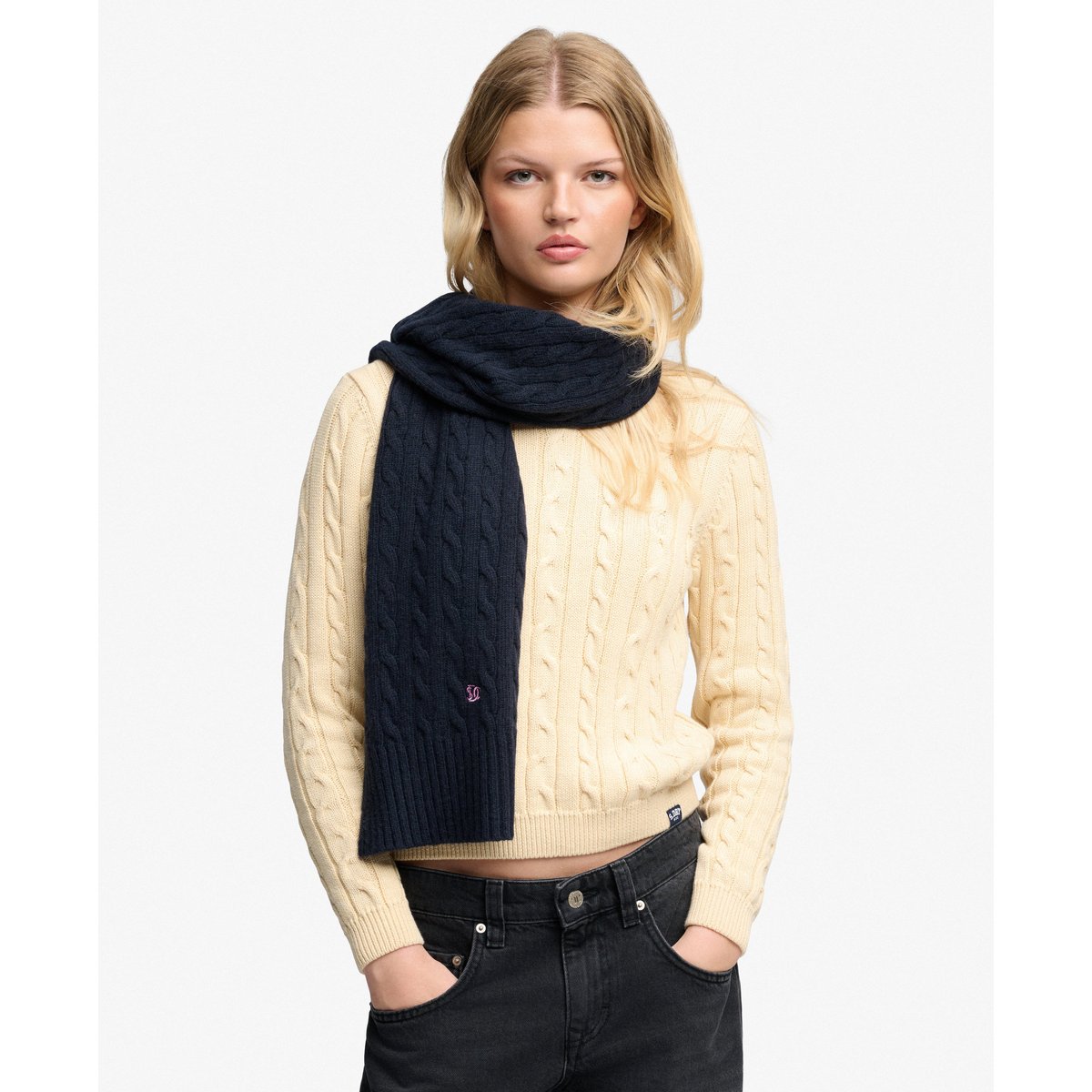 Écharpe Premium Cable Knit Classique bleu marine éclipse, SUPERDRY