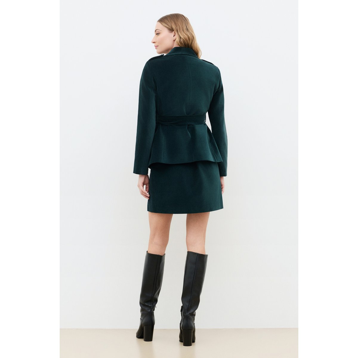 Veste droite velours VOCEANE vert canard, CAROLL