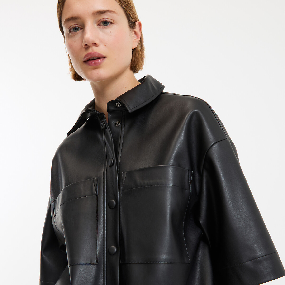 Signatures Sara Mini Dress in Faux Leather and Loose Fit black, LA REDOUTE COLLECTIONS