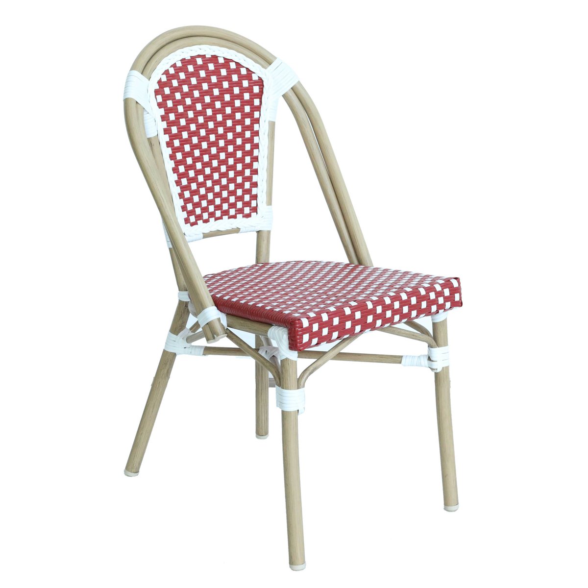 Chaise de terrasse bistrot parisien en aluminium et rotin, BELLEVILLE rouge, OVIALA
