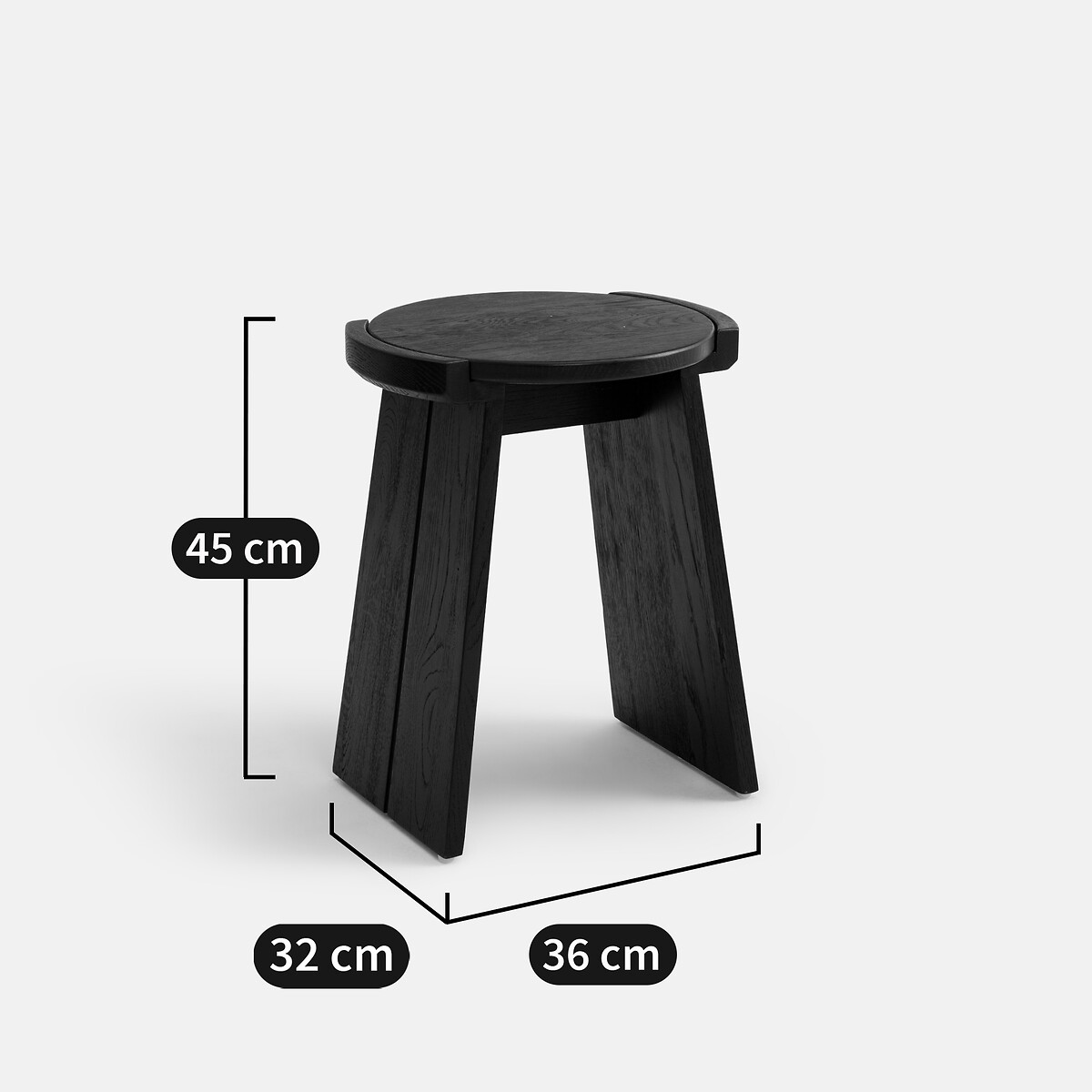 Tabouret en chêne massif, Tibet noir, LA REDOUTE INTERIEURS