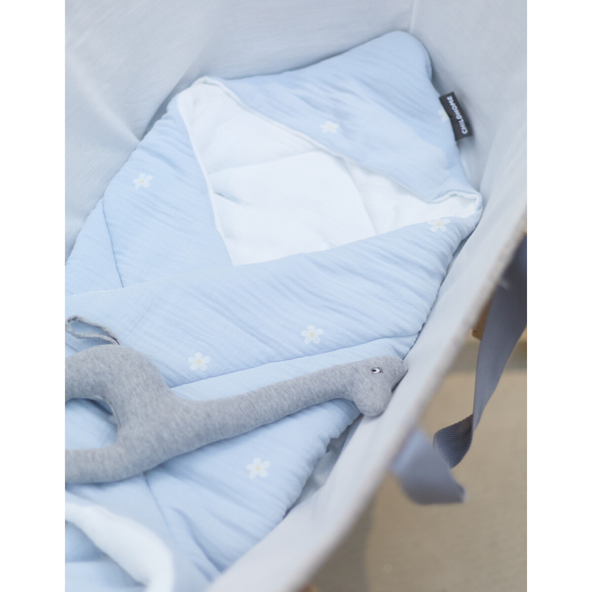 Couverture enveloppante bébé mousseline fleur bleu, CHILDHOME