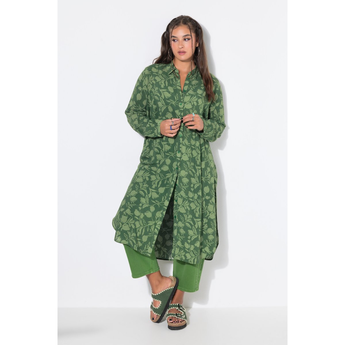 Blouse longue, coupe oversize, motif grenades vert foncé, STUDIO UNTOLD