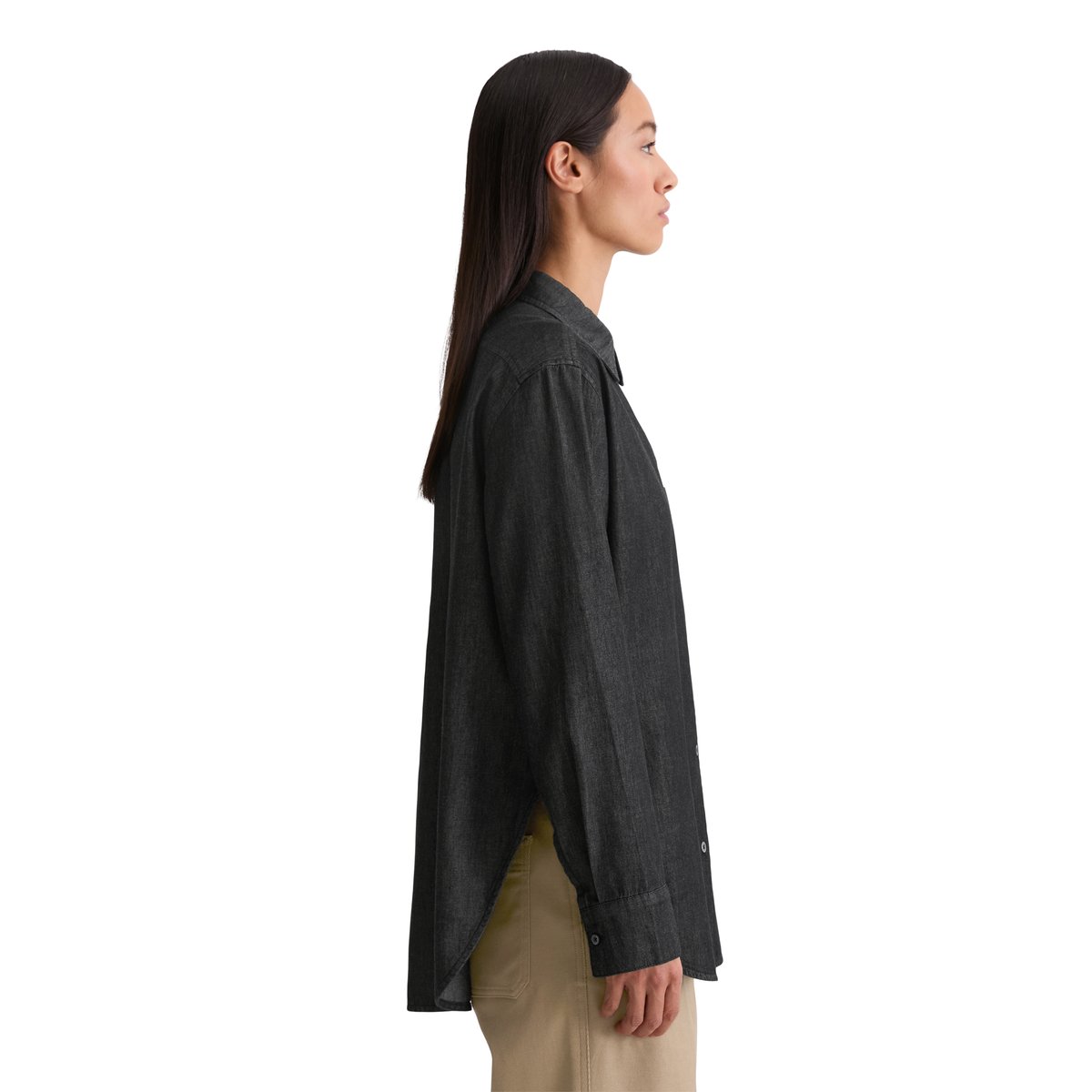 Blouse relaxed en coton chambray bleu fooncé, MARC O'POLO