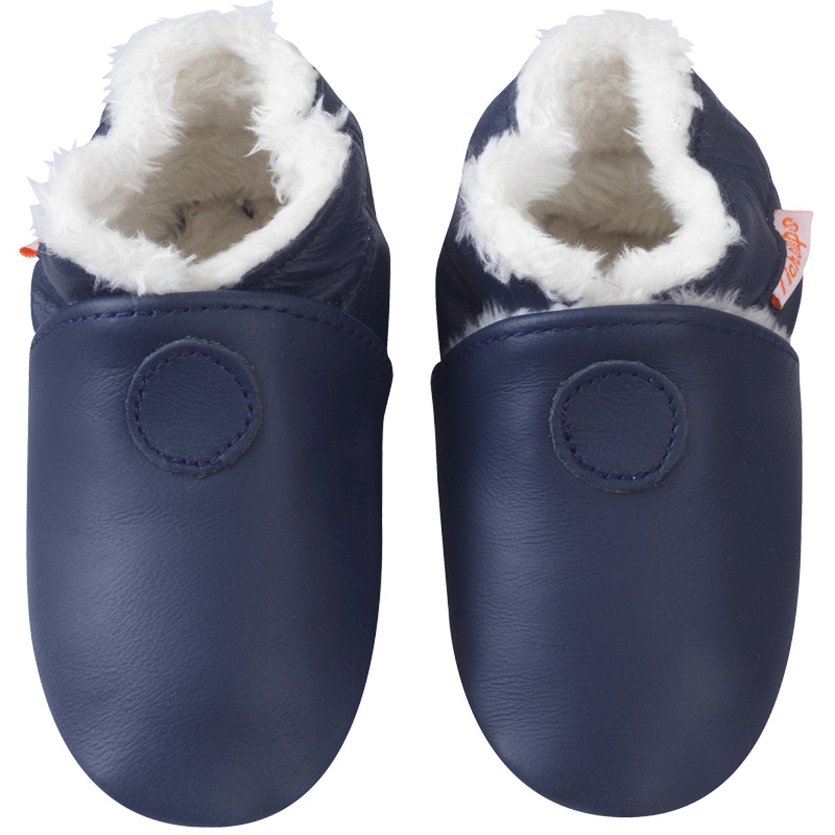 Chaussons cuir souple uni fourrés bleu, TICHOUPS