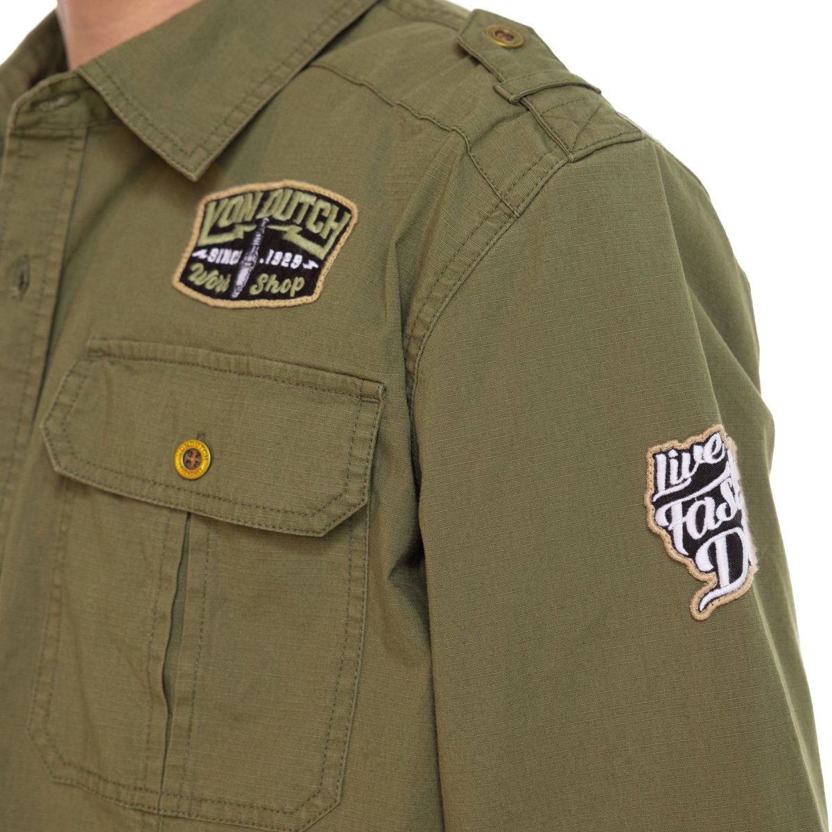 Chemise coton STOP kaki, VON DUTCH