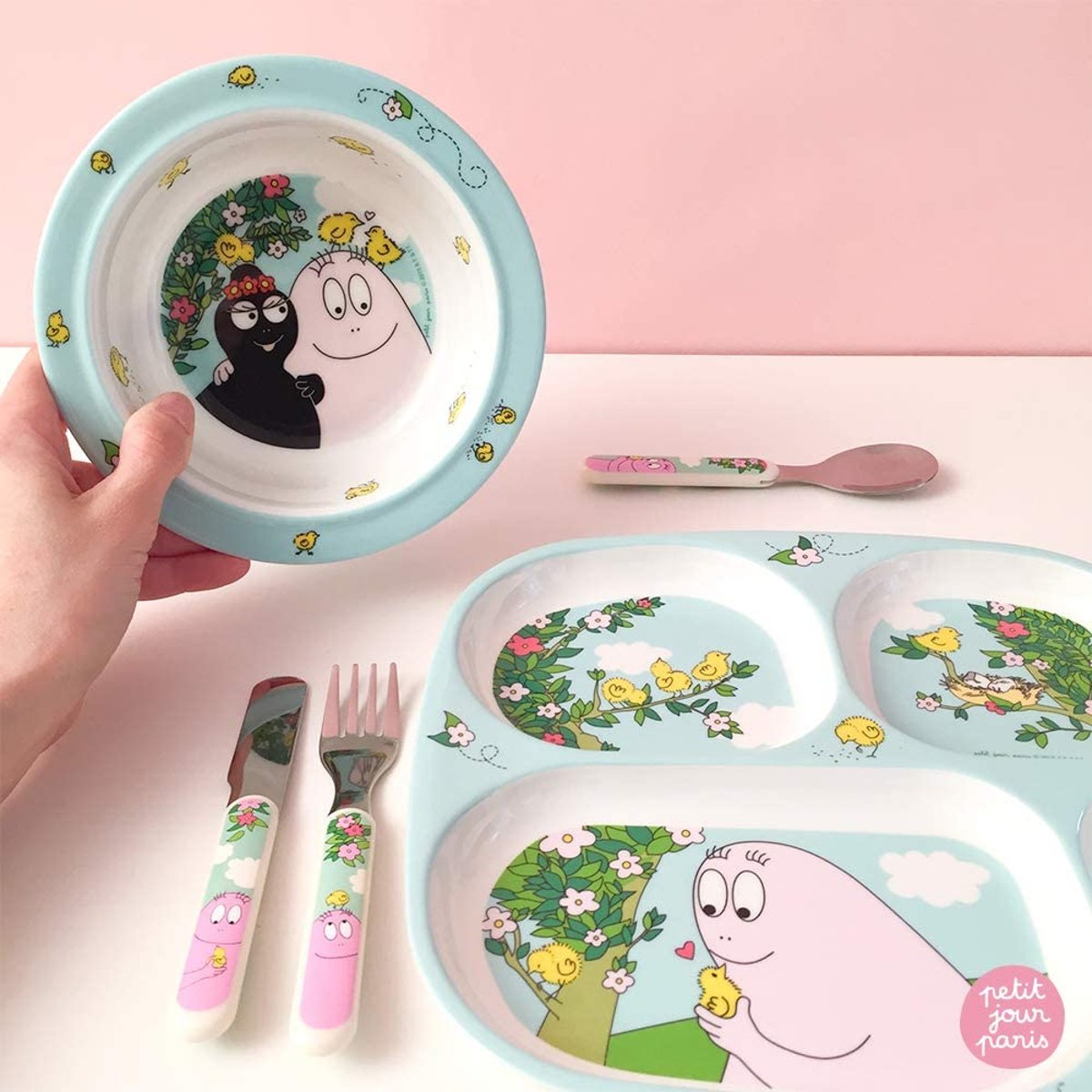 Set de 3 couverts BARBAPAPA rose / vert, PETIT JOUR
