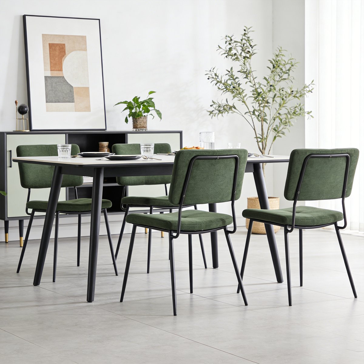 Lot de 4 chaises de salle à manger en tissu vert style industriel, KAROMI vert, MEUBLES COSY