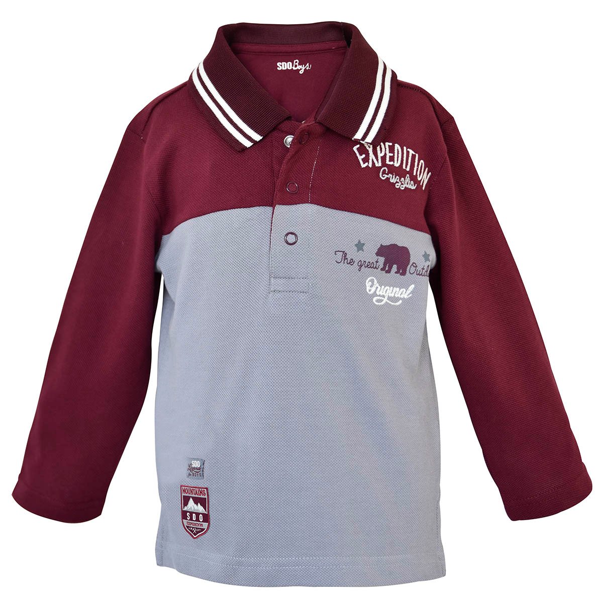Polo manches longues garcon grizzlis gris, SUCRE D'ORGE
