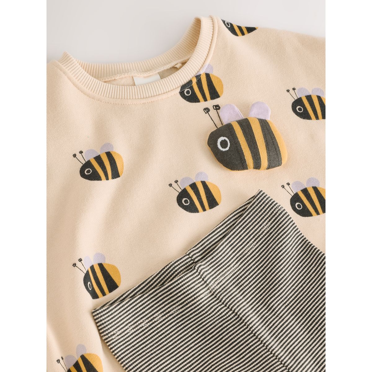 Ensemble sweat et legging abeille à rayures crème, NEXT