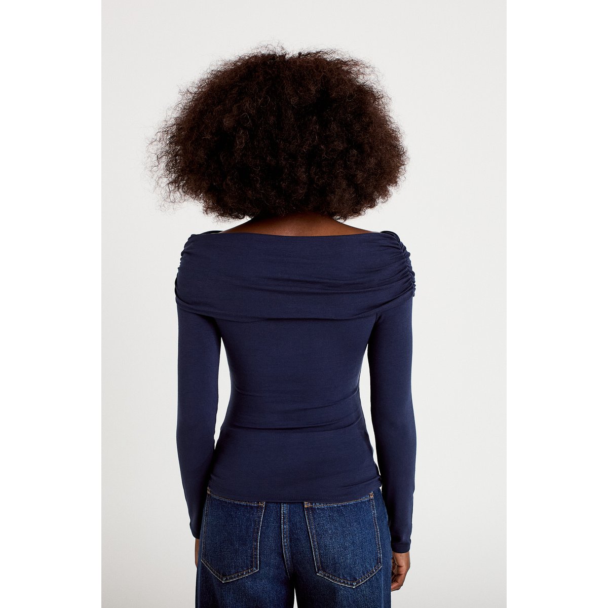 T-shirt col bardot manches longues bleu marine, CACHE CACHE