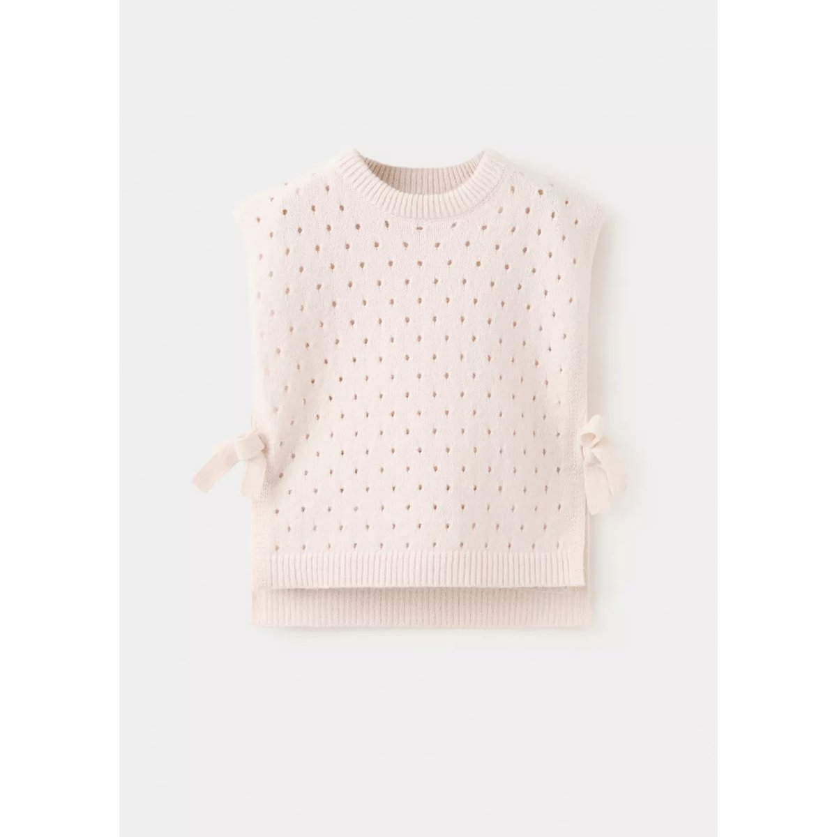 Gilet en maille ajourée avec nœuds ivoire, MANGO KIDS