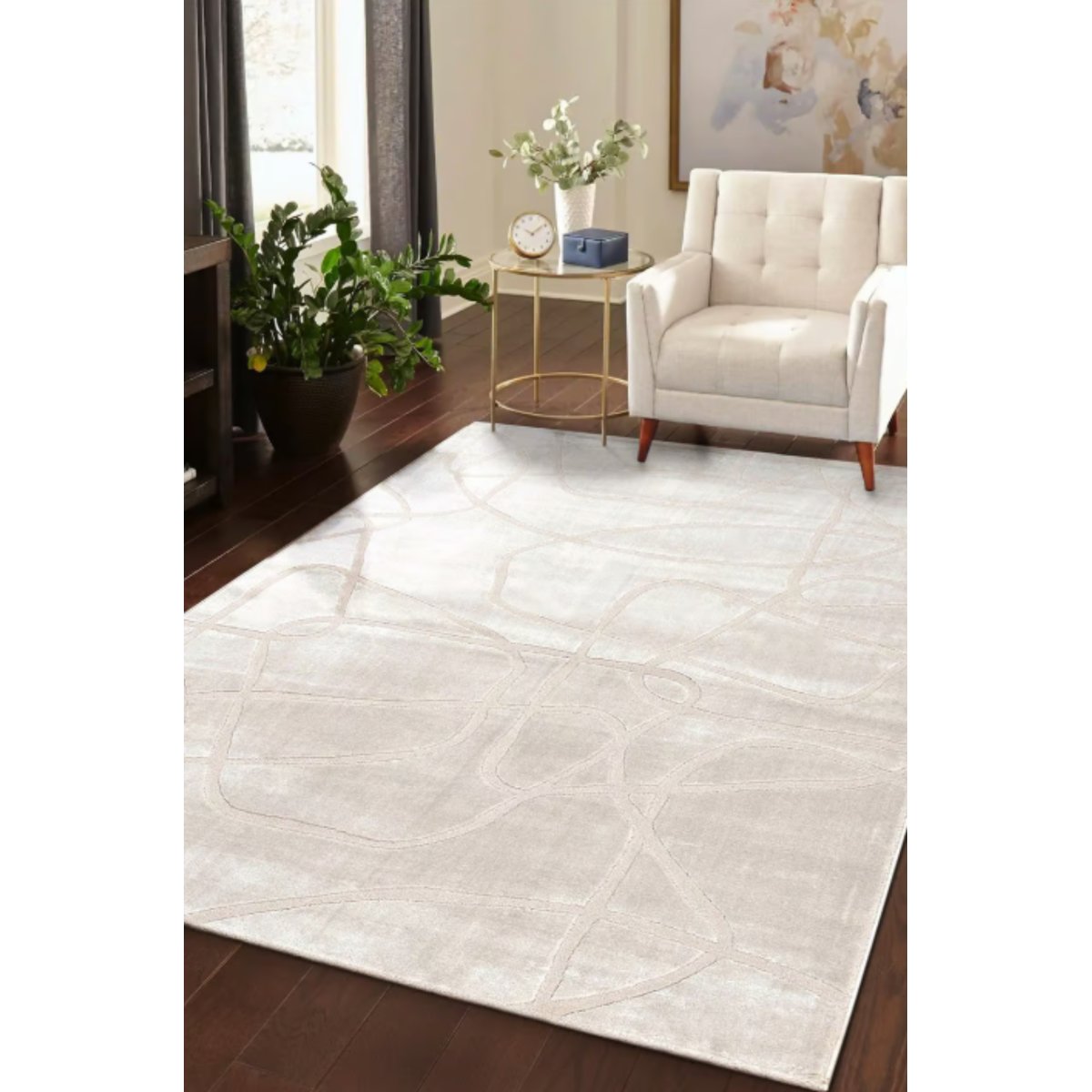 Tapis moderne tissé plat BANQUISE blanc, NOVATREND