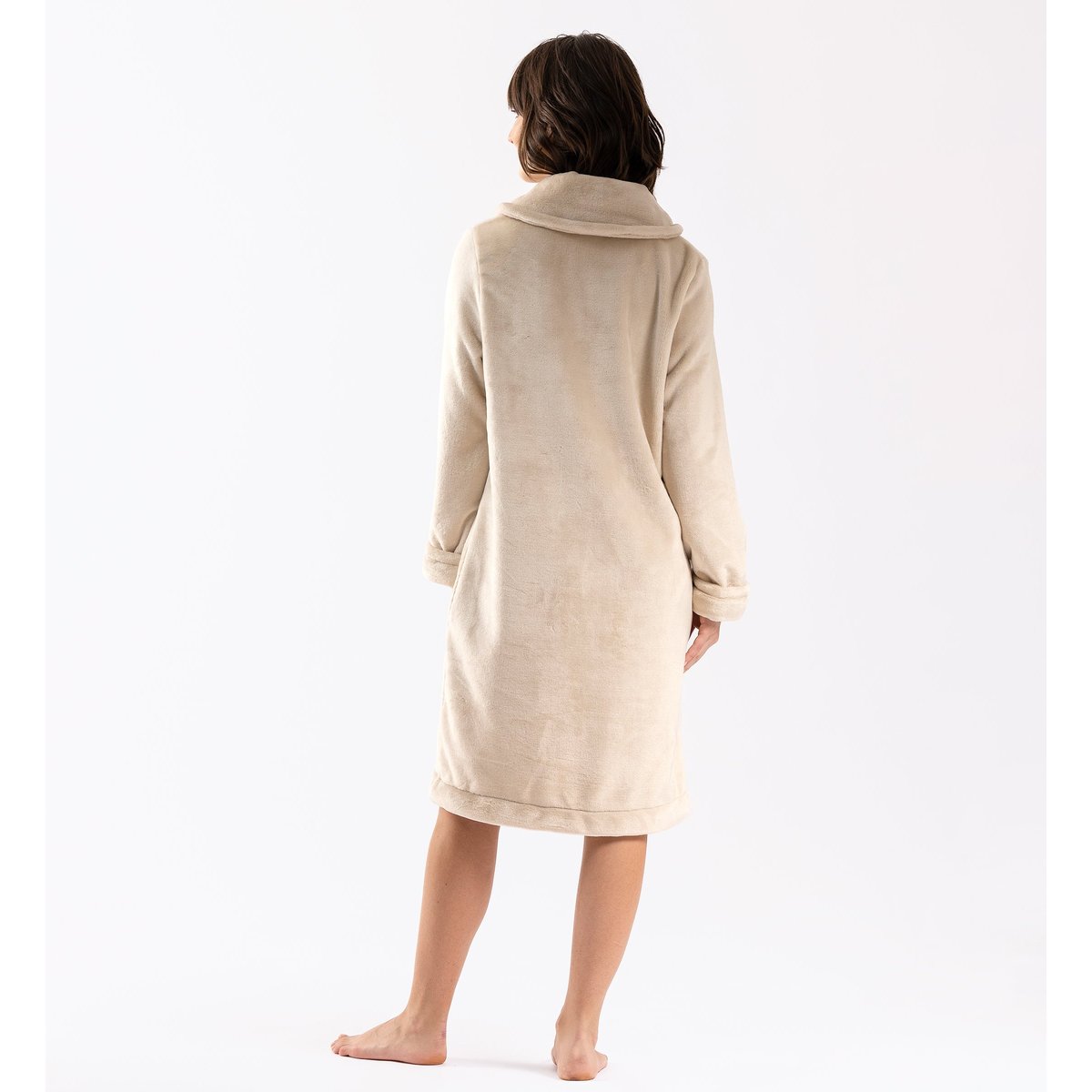 Robe de chambre zipée en peluche flanelle ESSENTIEL H56B beige, LE CHAT