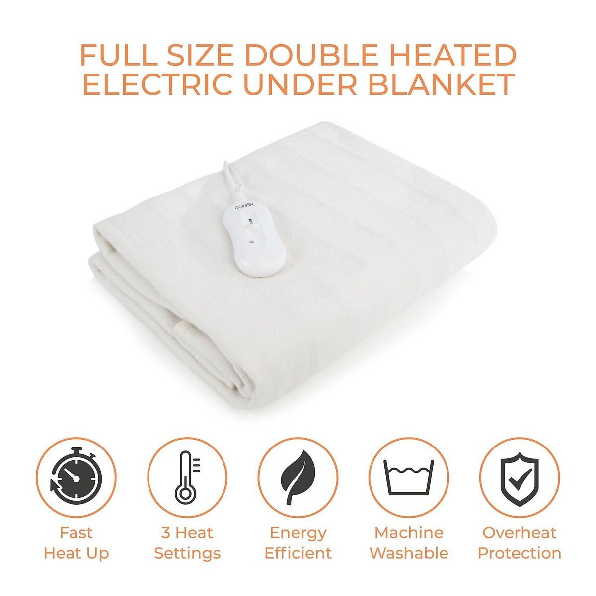 Double Heated Full Size Under Blanket white, CARMEN
