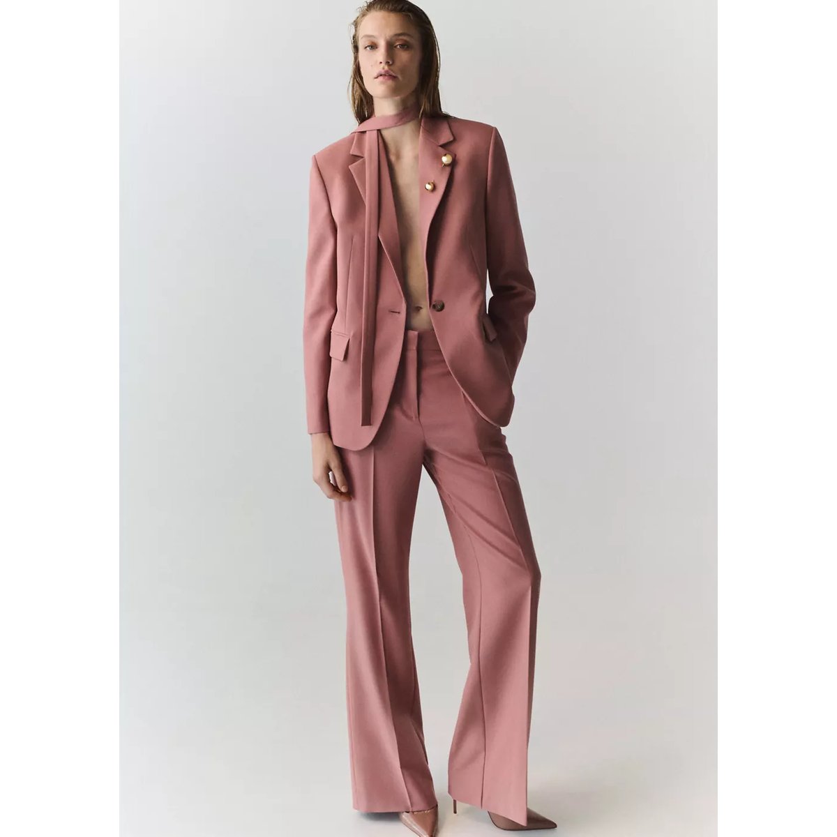 Pantalon de tailleur droit rose, MANGO