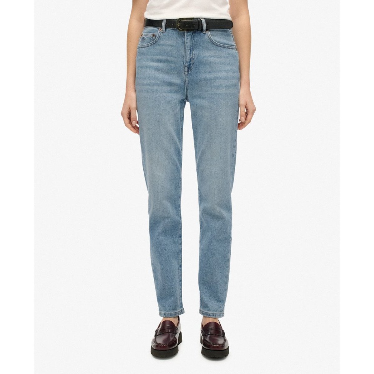 Jean mom taille haute en coton biologique denim bleu moyen, SUPERDRY