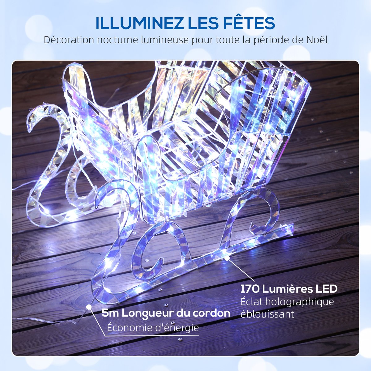 Décoration de Noël lumineuse PP Argent bleu, OUTSUNNY